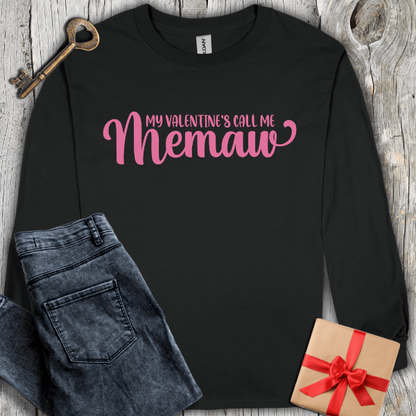 Long-sleeve Black / S My Valentines Call Me Memaw Long Sleeve Tee