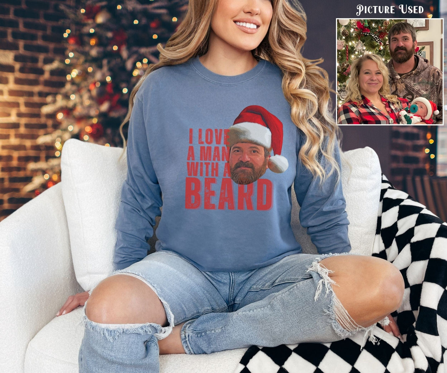 Long-sleeve Blue Jean / S Personalized Man With A Beard Comfort Colors® Long Sleeve Tee