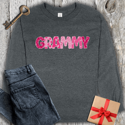 Long-sleeve Dark Heather / S Grammy Hearts Long Sleeve Tee