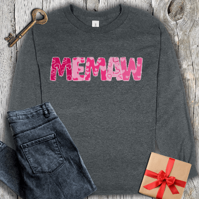 Long-sleeve Dark Heather / S Memaw Hearts Long Sleeve Tee