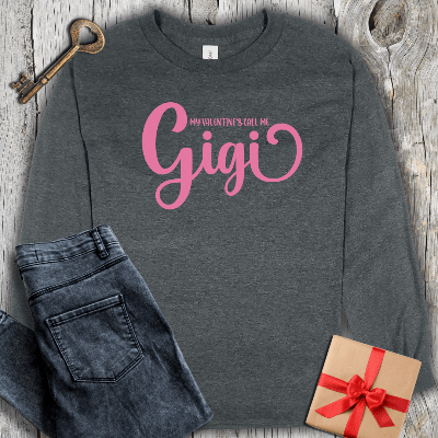 Long-sleeve Dark Heather / S My Valentines Call Me Gigi Long Sleeve Tee