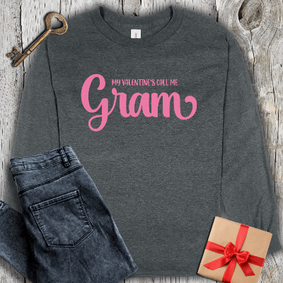 Long-sleeve Dark Heather / S My Valentines Call Me Gram Long Sleeve Tee