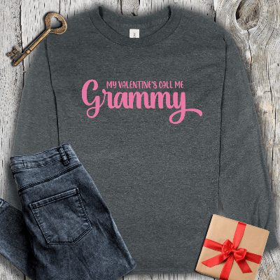 Long-sleeve Dark Heather / S My Valentines Call Me Grammy Long Sleeve Tee