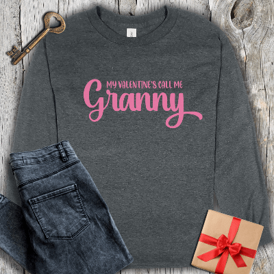 Long-sleeve Dark Heather / S My Valentines Call Me Granny Long Sleeve Tee
