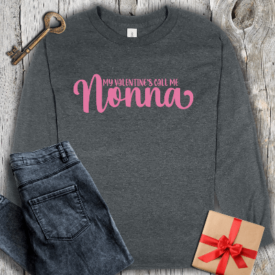 Long-sleeve Dark Heather / S My Valentines Call Me Nonna Long Sleeve Tee
