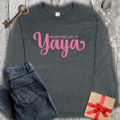 Long-sleeve Dark Heather / S My Valentines Call Me Yaya Long Sleeve Tee