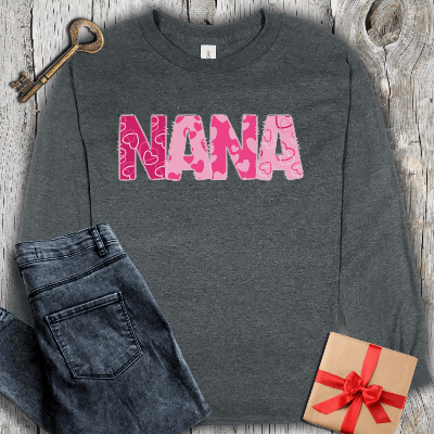 Long-sleeve Dark Heather / S Nana Hearts Long Sleeve Tee