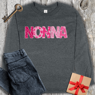 Long-sleeve Dark Heather / S Nonna Hearts Long Sleeve Tee