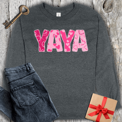 Long-sleeve Dark Heather / S Yaya Hearts Long Sleeve Tee
