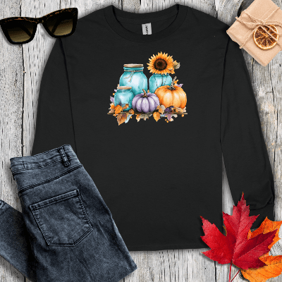 Long-sleeve S / Black Mason Jars on Shelf Long Sleeve Tee