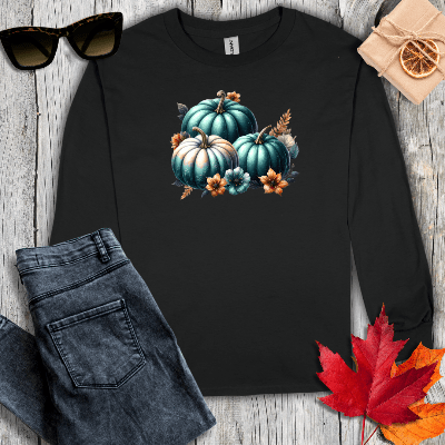 Long-sleeve S / Black Pumpkins and Flowers Long Sleeve Tee