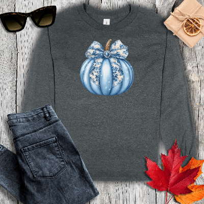 Long-sleeve S / Dark Heather Blue Pumpkin Coquette Long Sleeve Tee