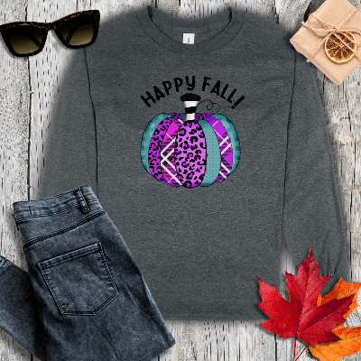 Long-sleeve S / Dark Heather Happy Fall Purple Cheetah Long Sleeve Tee