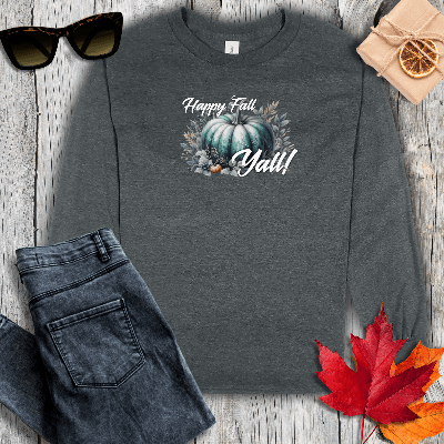 Long-sleeve S / Dark Heather Happy Fall Yall Long Sleeve Tee