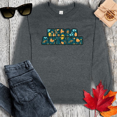 Long-sleeve S / Dark Heather Hello Autumn Teal Inlay Long Sleeve Tee