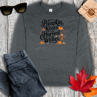 Long-sleeve S / Dark Heather Pumpkin Kisses Long Sleeve Tee