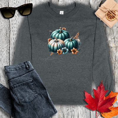 Long-sleeve S / Dark Heather Pumpkins and Flowers Long Sleeve Tee