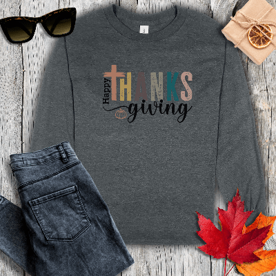 Long-sleeve S / Dark Heather Thanksgiving with Cross Long Sleeve Tee
