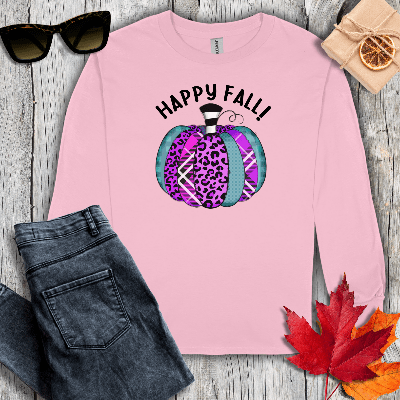 Long-sleeve S / Light Pink Happy Fall Purple Cheetah Long Sleeve Tee