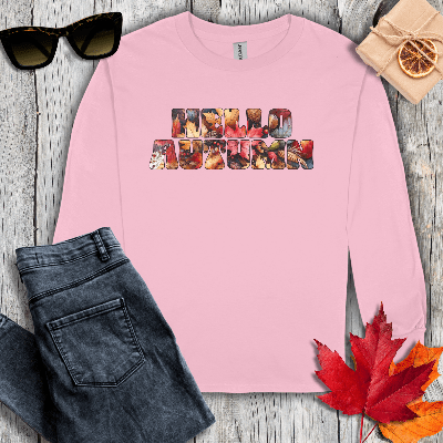 Long-sleeve S / Light Pink Hello Autumn Leaf Inlay Long Sleeve Tee