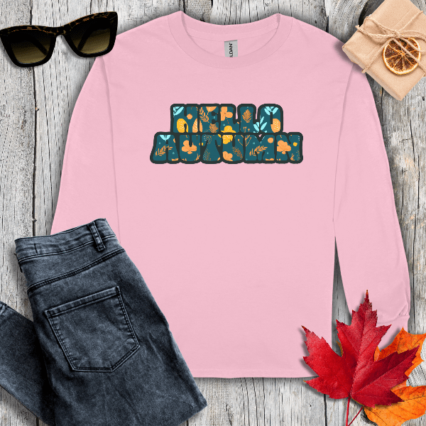 Long-sleeve S / Light Pink Hello Autumn Teal Inlay Long Sleeve Tee