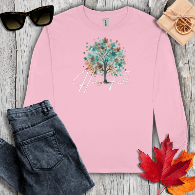 Long-sleeve S / Light Pink Hello Fall Tree Long Sleeve Tee
