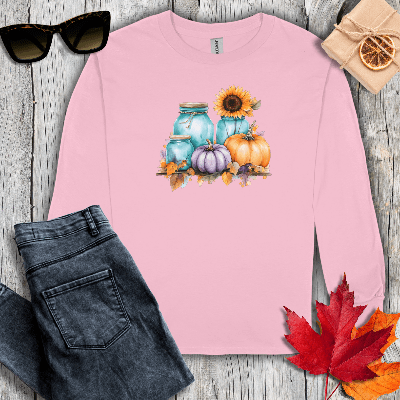 Long-sleeve S / Light Pink Mason Jars on Shelf Long Sleeve Tee