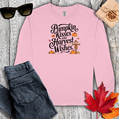 Long-sleeve S / Light Pink Pumpkin Kisses Long Sleeve Tee