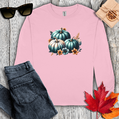 Long-sleeve S / Light Pink Pumpkins and Flowers Long Sleeve Tee
