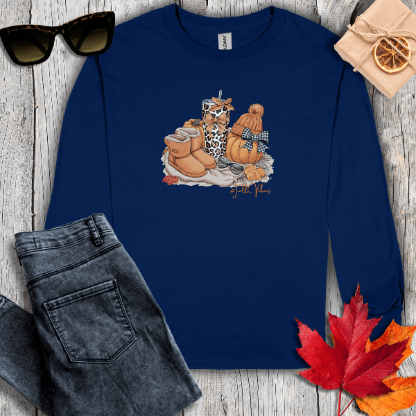 Long-sleeve S / Navy #FallVibes Long Sleeve Tee