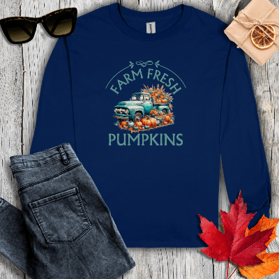 Long-sleeve S / Navy Farm Fresh Pumpkins Long Sleeve Tee