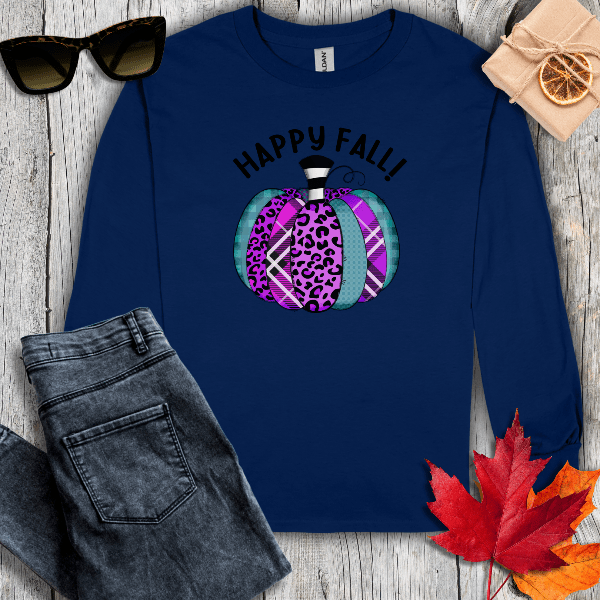 Long-sleeve S / Navy Happy Fall Purple Cheetah Long Sleeve Tee