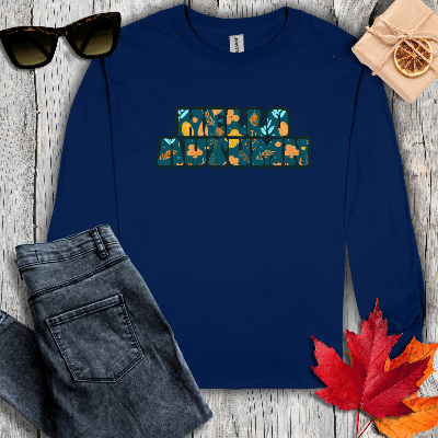 Long-sleeve S / Navy Hello Autumn Teal Inlay Long Sleeve Tee