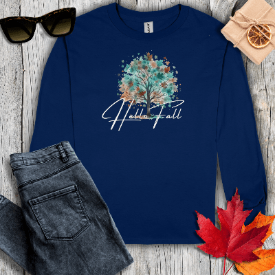Long-sleeve S / Navy Hello Fall Tree Long Sleeve Tee