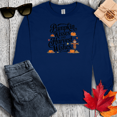 Long-sleeve S / Navy Pumpkin Kisses Long Sleeve Tee