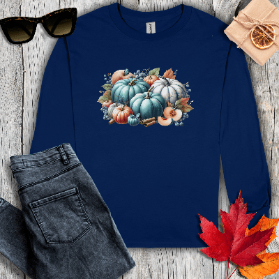 Long-sleeve S / Navy Pumpkins and Blueberries Long Sleeve Tee