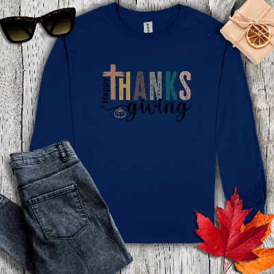 Long-sleeve S / Navy Thanksgiving with Cross Long Sleeve Tee