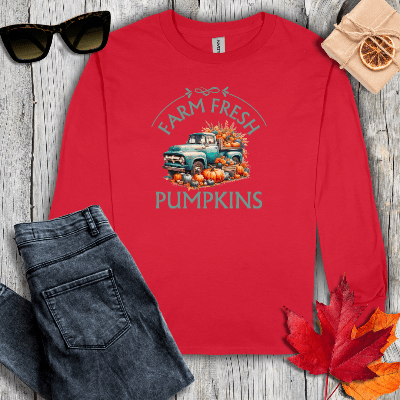 Long-sleeve S / Red Farm Fresh Pumpkins Long Sleeve Tee
