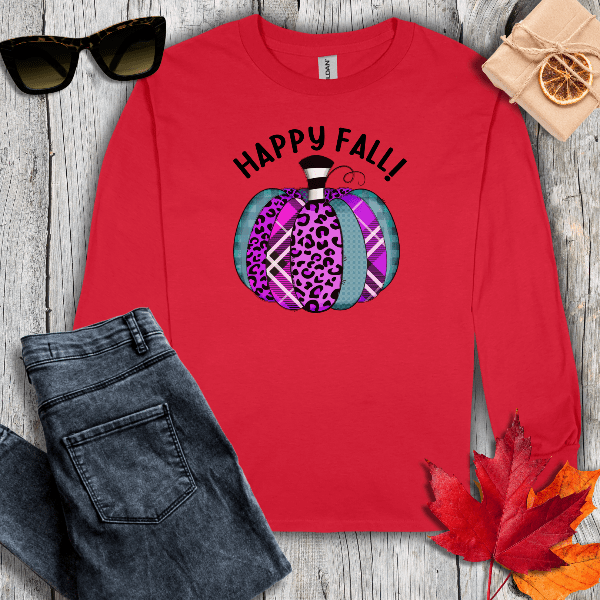 Long-sleeve S / Red Happy Fall Purple Cheetah Long Sleeve Tee
