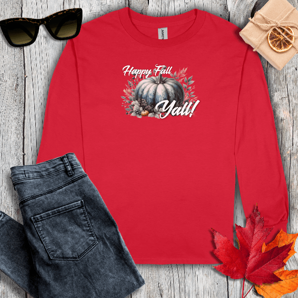 Long-sleeve S / Red Happy Fall Yall Long Sleeve Tee