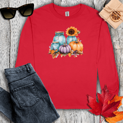 Long-sleeve S / Red Mason Jars on Shelf Long Sleeve Tee