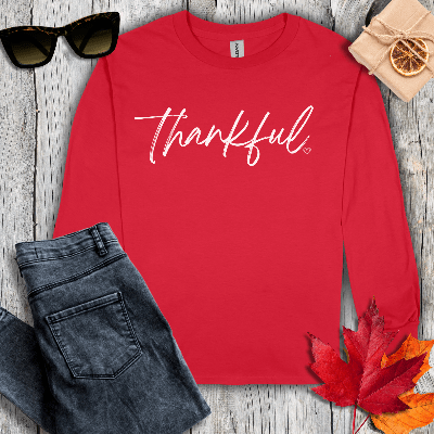 Long-sleeve S / Red Thankful with Heart Long Sleeve Tee