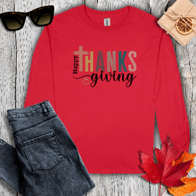 Long-sleeve S / Red Thanksgiving with Cross Long Sleeve Tee