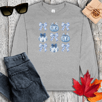 Long-sleeve S / Sport Grey Coquette Pumpkin Pattern Long Sleeve Tee