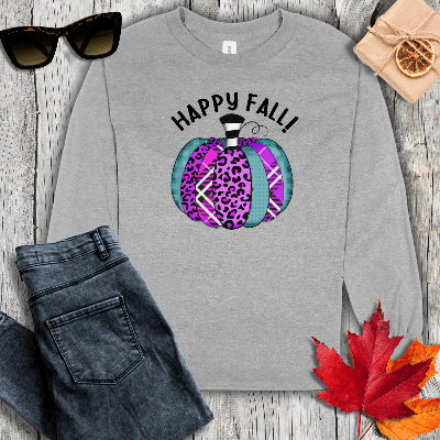 Long-sleeve S / Sport Grey Happy Fall Purple Cheetah Long Sleeve Tee
