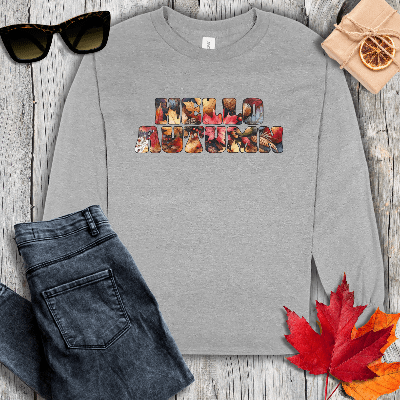 Long-sleeve S / Sport Grey Hello Autumn Leaf Inlay Long Sleeve Tee