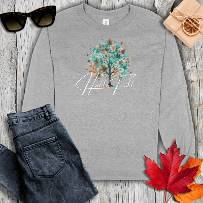 Long-sleeve S / Sport Grey Hello Fall Tree Long Sleeve Tee