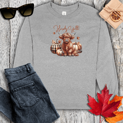 Long-sleeve S / Sport Grey Howdy Yall Long Sleeve Tee