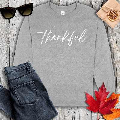 Long-sleeve S / Sport Grey Thankful with Heart Long Sleeve Tee