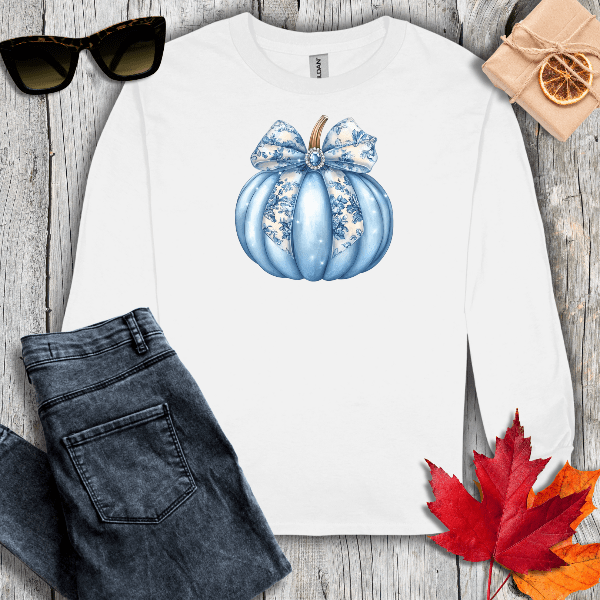 Long-sleeve S / White Blue Pumpkin Coquette Long Sleeve Tee